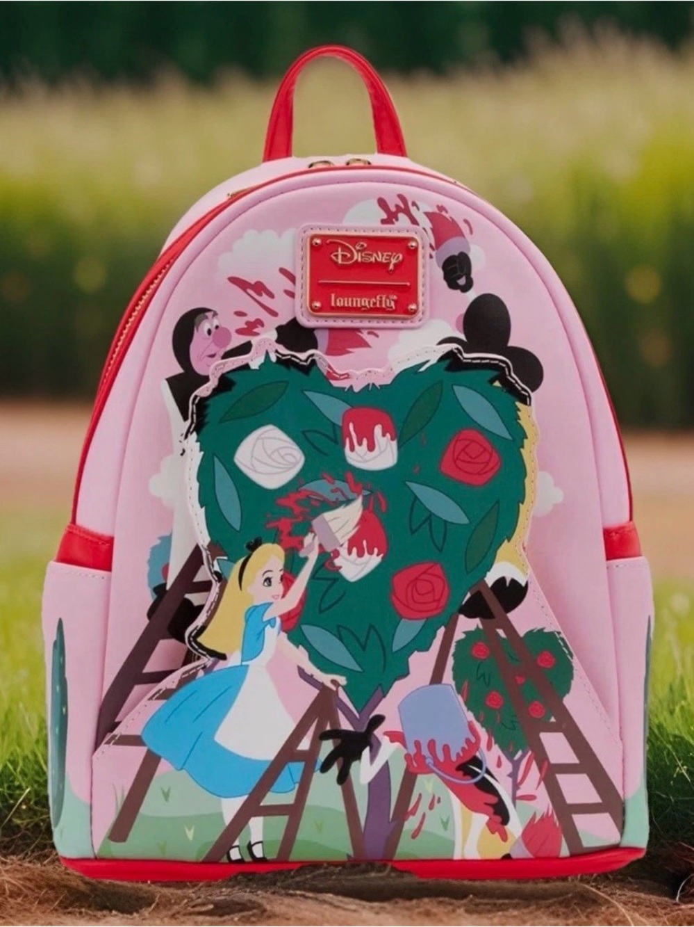 NEW Loungefly Disney ALICE in Wonderland Painting the Roses Red Pink Backpack